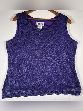 BFA Classics Women’s 12 Purple Lace Overlay and Lined Sleeveless Top